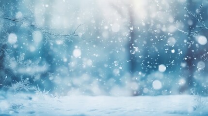 Winter background with snowflakes and bokeh lights. Christmas background. Copy space for text. Copy space. Space for text.  Generative Ai, Generative, AI