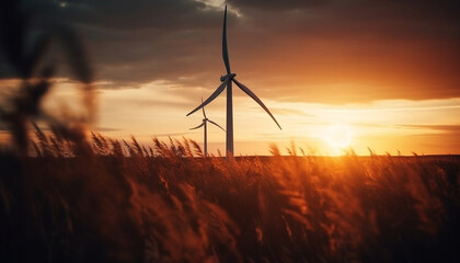 Poster - Wind turbines turning, powering sustainable energy growth generated by AI