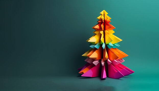 3 d colorful illustration Abstract creative christmas tree christmas tree greeting card background concept of christmas and happy year 2024 banner space for text  Generative AI
