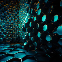 Futuristic abstract geometry texture. Hexagon neon pattern. generative ai