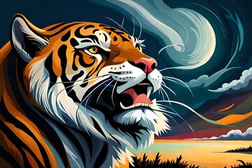 Wall Mural - Oil painting of Tiger, Generative AI