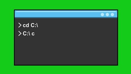 animation CMD command prompt icon typing pc codes, on a green chroma key background
