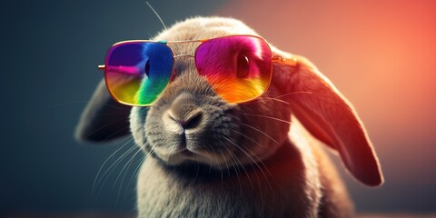 Wall Mural - a rabbit wearing eyewear in the shape of sunglasses. Generative AI