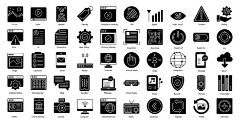 Aufkleber - User Interface Glyph Iconset UI Internet Web Glyph Icon Bundle in Black