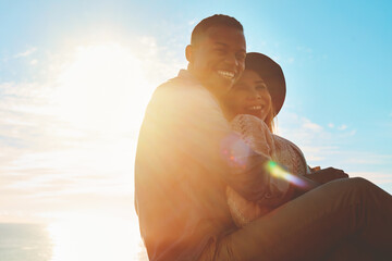 Fototapete - I love it when she smiles. a happy young couple enjoying a romantic day outdoors.