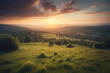 © aicandy - Golden Hour Over a Serene Countryside Landscape, generative ai