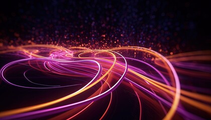  Abstract background with glowing lines, waves and bokeh effect.