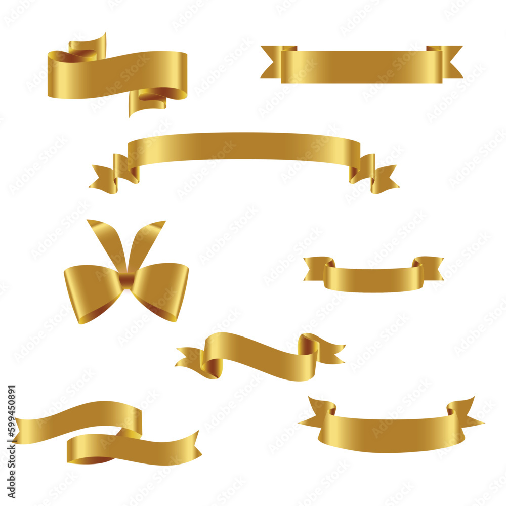 Gold Ribbon Set InIsolated White Background, Vector Illustration Stock ...