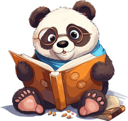 A cute cartoon panda reading a book