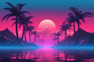 Wall Mural - Vaporwave Retro-Futuristic Landscape, generative ai