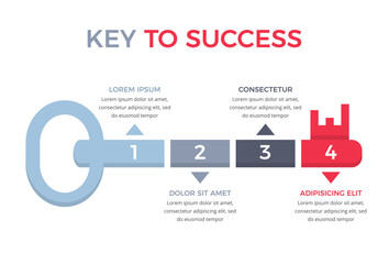 Infographic template with key divided on 4 segments, key to success concept