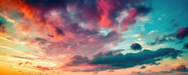 Wall Mural - attractive colorful sunset with cloudy sky in rural area. scenic image of textured sky. perfect summ