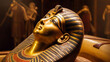 Egyptian pharaoh King coffin, engraved on wood, wooden statue 