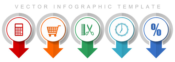Poster - Shopping icon set, miscellaneous pointer icons such as calculator, cart, barber, clock and percent for webdesign and mobile applications, modern design infographic vector template