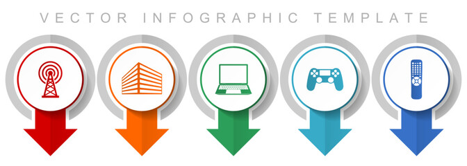 Leinwandbilder - Technology icon set, miscellaneous pointer icons such as antenna, office building, laptop, gamepad, tv remote for webdesign and mobile applications, modern design infographic vector template