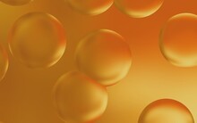 Luxury 3D Gold Water Bubble Background. 3D Illustration Of Transparent Bubble Drops On Smooth Gold Gradient Background. Smooth Gold Water Bubbles.