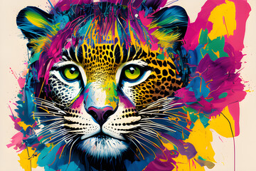  leopard made out of colorful paint splatter