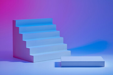 Sticker - Scene for advertising and branding product with copy space - an empty podium and small stairway decorated on gradient background. Minimal concept