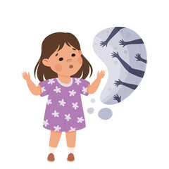 Sticker - Little Girl Imagining Reaching Arms in Bubble Having Fantasy Vector Illustration