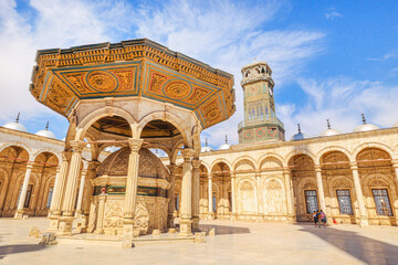 Courtyard of the historic Muhammad Ali alabaster Mosque located in citadel in Cairo, Egypt