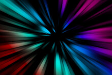 Abstract Colorful Beams Of Light Effect On Dark Background. Technology Futuristic Dynamic Motion. Illustration Zoom And Focus For Design Background Concept.