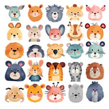 Fototapeta Fototapety na ścianę do pokoju dziecięcego - big animal set 5, cute faces, hand-drawn characters