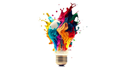 light bulb with colorful splash explosions isolated on white background - generative ai