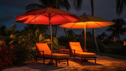 Poster - Wooden chairs and an umbrella.Generative AI