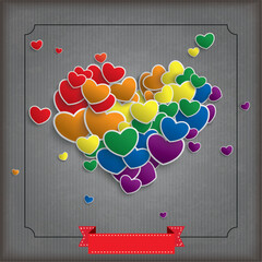 Wall Mural - vintage ribbon rainbow hearts splash