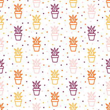 Seamless Pattern With Colorful Cactus Pot