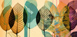 contemporary banner x ray stile, leaves pattern  on pastel background, generative ai illustration