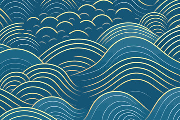 Japanese wave  illustration of the ocean.Traditional oriental, minimalistic Japanese style. . Generative AI