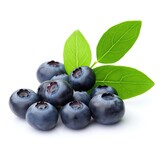 Fototapeta  - Fresh raw blueberries with green leaves for fruit salad on a white background Generative AI Illustration