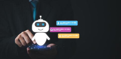 Wall Mural - Chat bots AI artificial intelligence Digital Age offering 24/7 support Customer Service human resources, making businesses information online technology.
