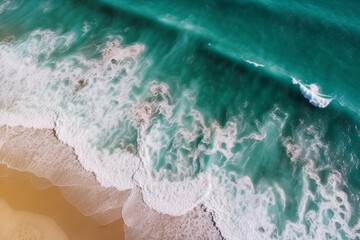 Wall Mural - Beautiful ocean with waves and beach aerial view