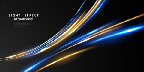 Wall Mural - elegant abstract light line effect design vector illustration on black background.