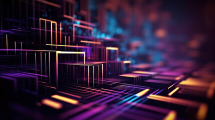 Modern digital abstract 3D background. Can be used in the description of network abilities, technological processes, digital storages, science, education, etc. Copy space. Based on Generative AI