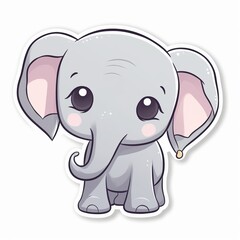 Wall Mural - A joyful chibi Elephant sticker with a white background, baby elephant cartoon sticker, cute elephant sticker, Generative AI