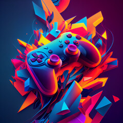 Wall Mural - Abstract background gaming concept with controller and colorful graphic elements