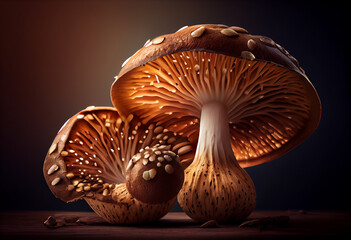 Aufkleber - Beautiful photo Shiitake mushrooms concept, contemporary colors and mood social background. 
Generative AI technology.