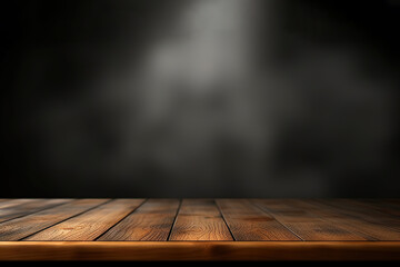 Minimalist Wooden Table with Dark Bokeh Background. created with Generative AI