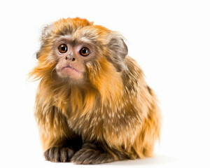 Wall Mural - photo of golden lion marmoset isolated on white background. Generative AI