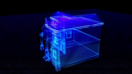 Wall Mural - house digital concept. cyber country home. technology house particles background.