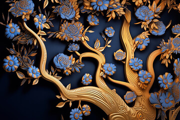 Poster - Golden Tree Walpaper Art. Ai generative