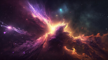 Wall Mural - space art nebula with deep colored light, clouds, stars in deep space under the sun and energy flows