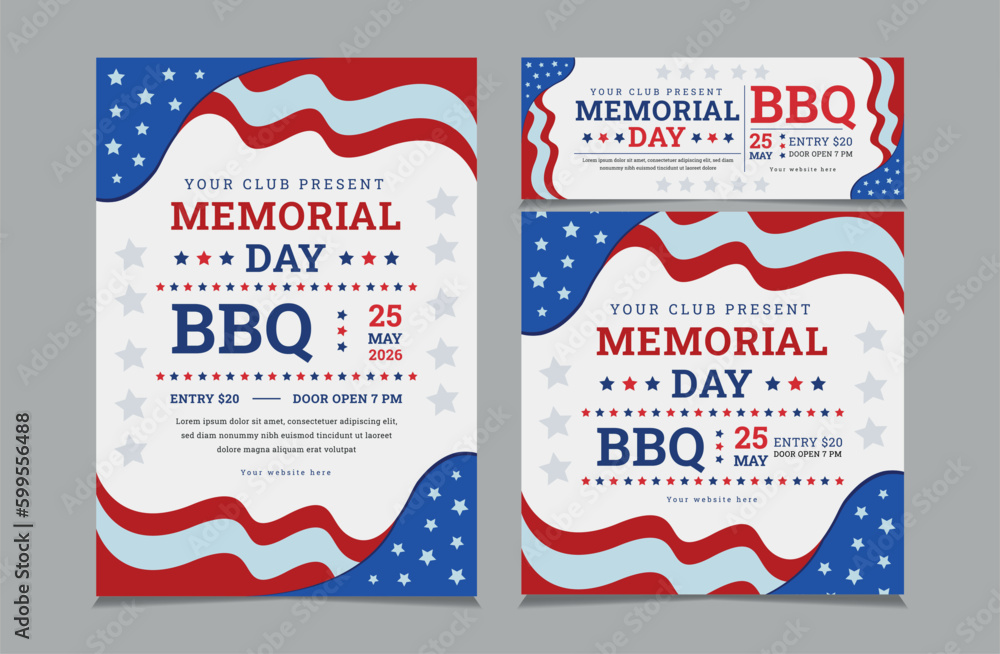 Set of BBQ Invitation for memorial day, memorial day barbeque ...