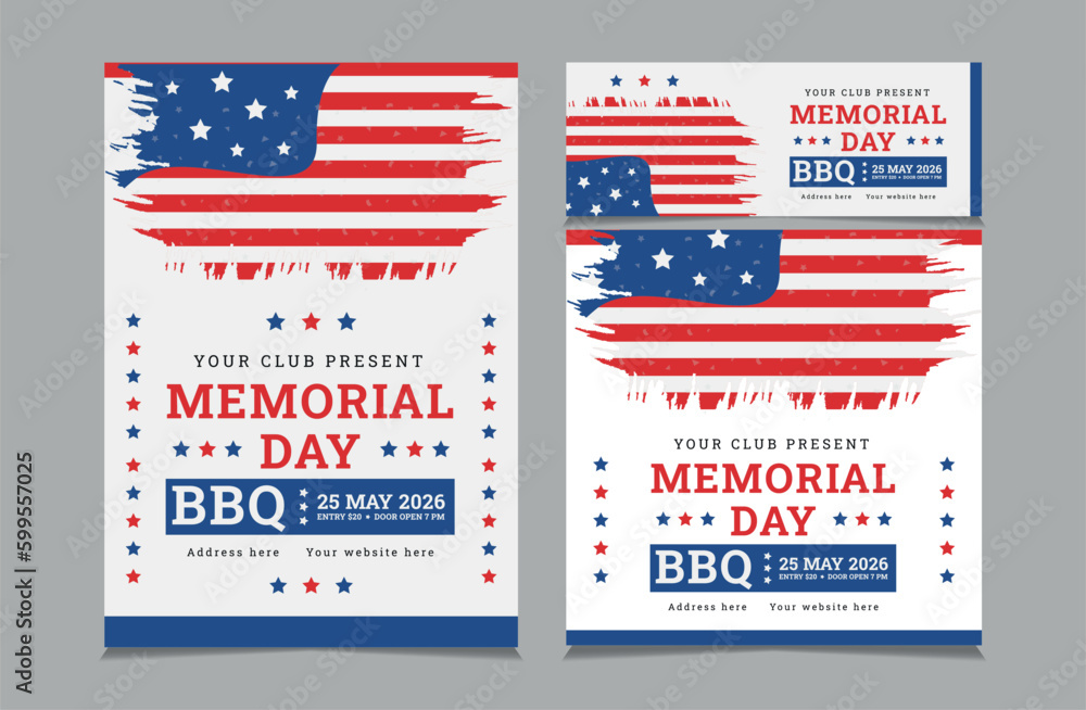 Set of BBQ Invitation for memorial day, memorial day barbeque ...