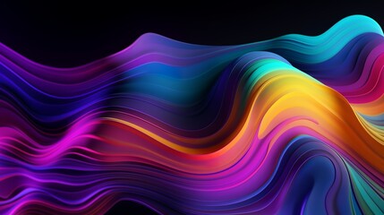Wall Mural - Abstract fluid holographic neon curved wave in motion, Colorful background, 3D render, Generative AI