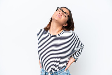 Poster - Young caucasian woman isolated on white background suffering from backache for having made an effort