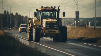 Canvas Print - A tractor carrying a load on a busy Generative AI 